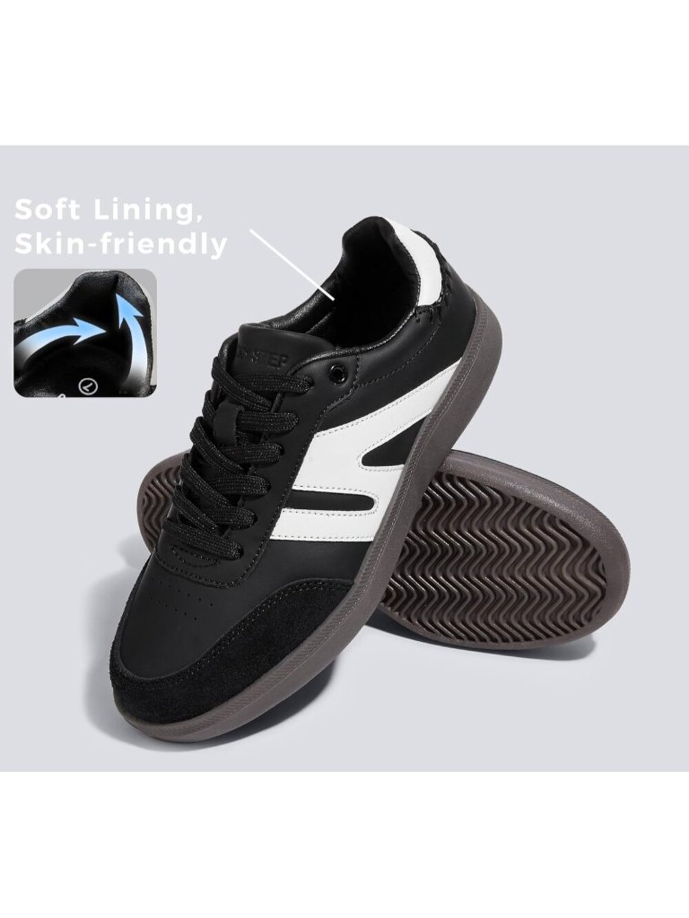 Women Black Leather Retro Gum Sole Leather Sneakers Anti Slip Walking Shoes - Picture 4 of 6